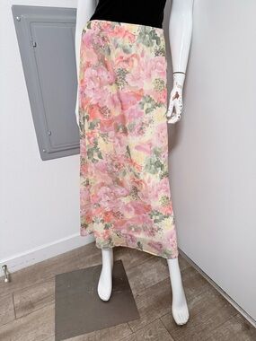 NEW Floral Pink Maxi Skirt w/shiny accents